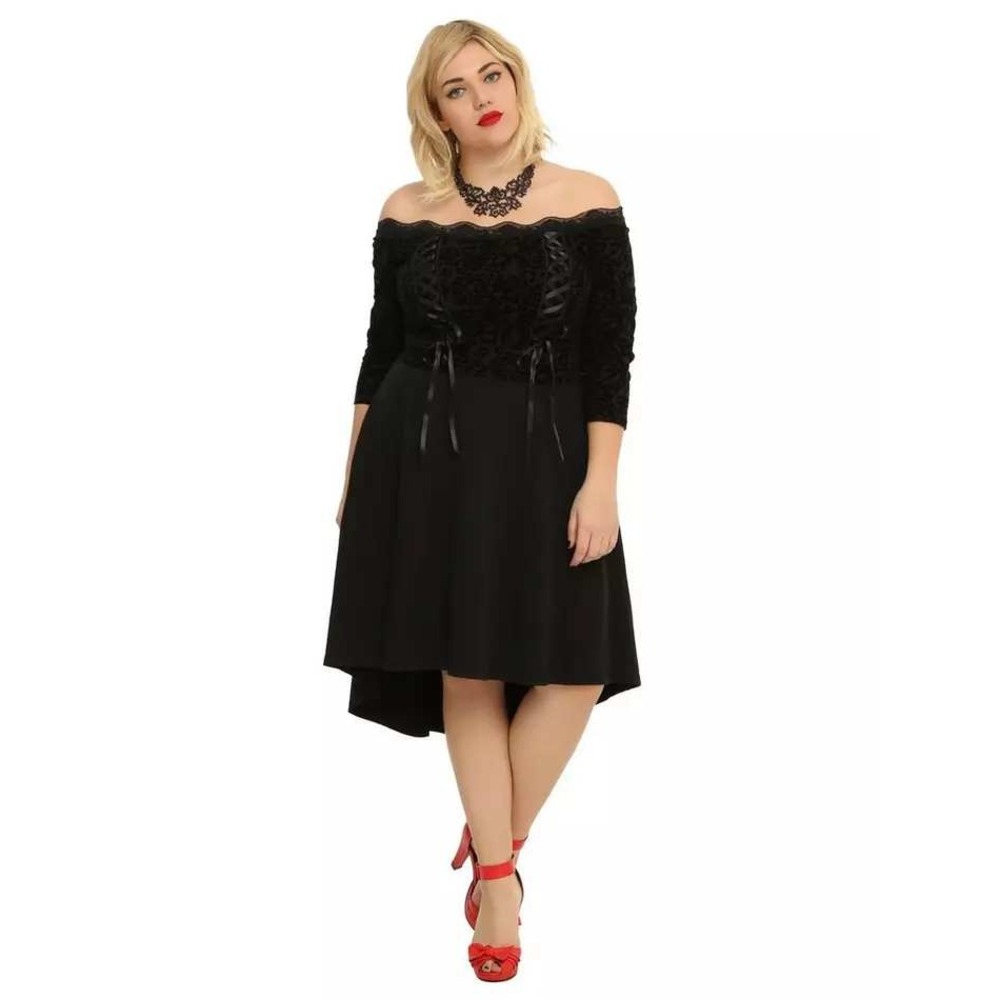 Tripp NYC High Low Dress Womens SZ 3X Black Gothic Lace Velvet Floral Witchy